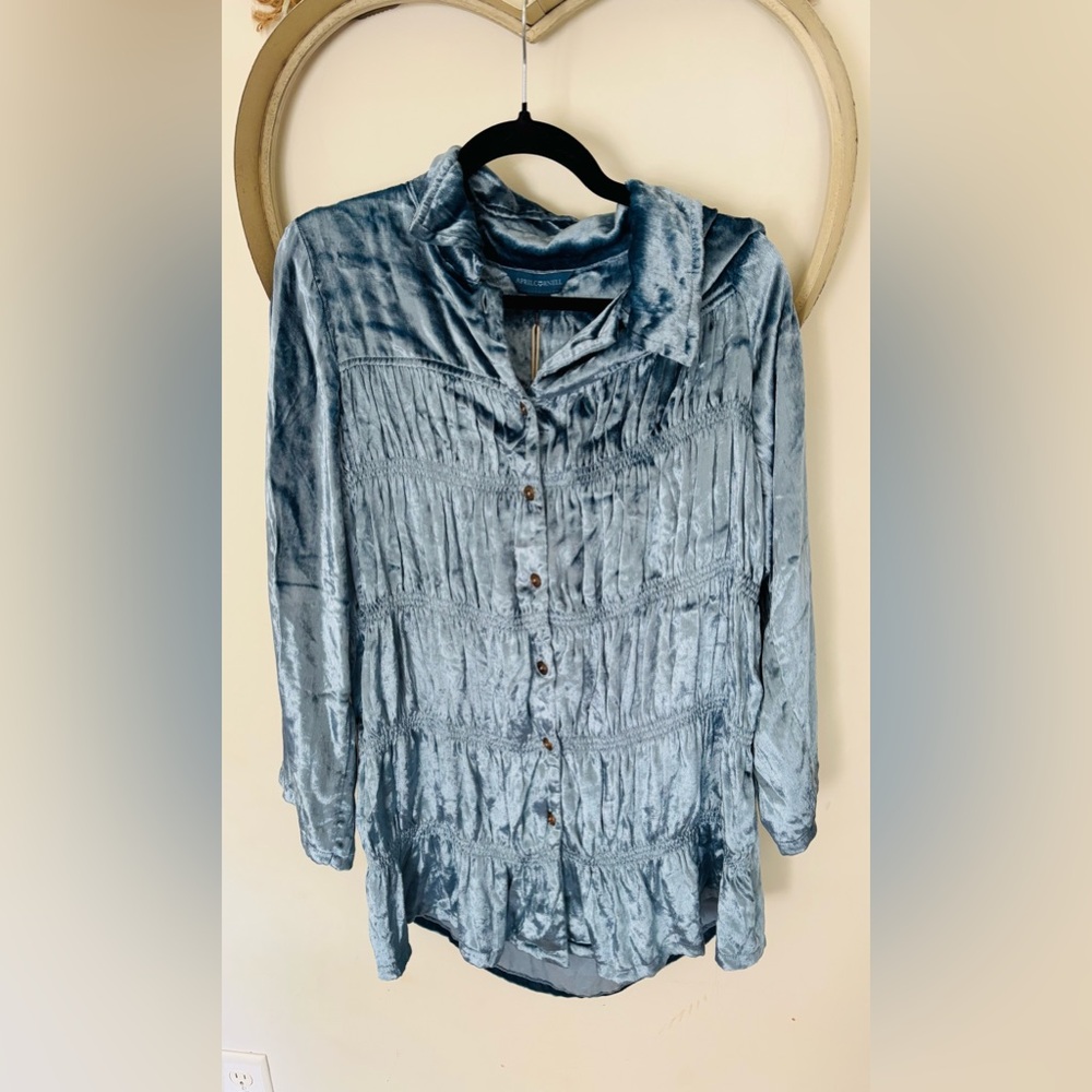 April Cornell Shimmering Blue Button Down Tunic